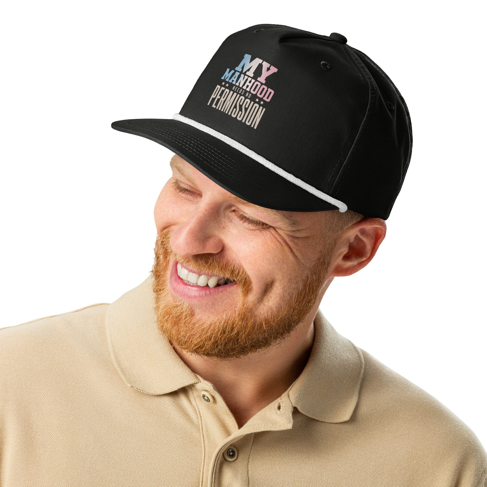 My Manhood Needs No Permission | Trans Pride Golf Rope Cap - Image 6