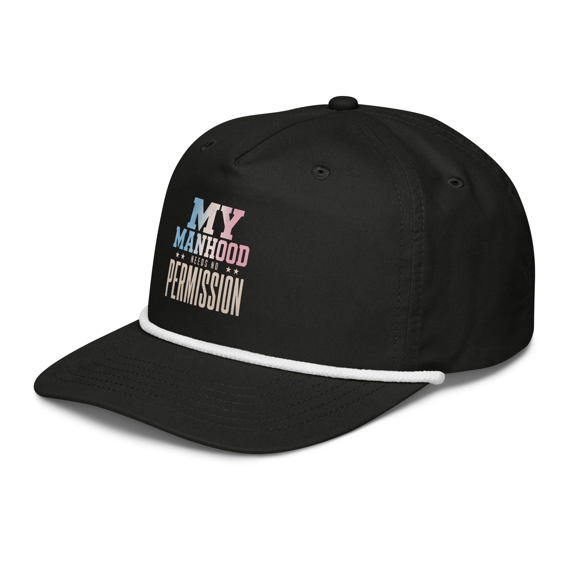 My Manhood Needs No Permission | Trans Pride Golf Rope Cap - Image 3