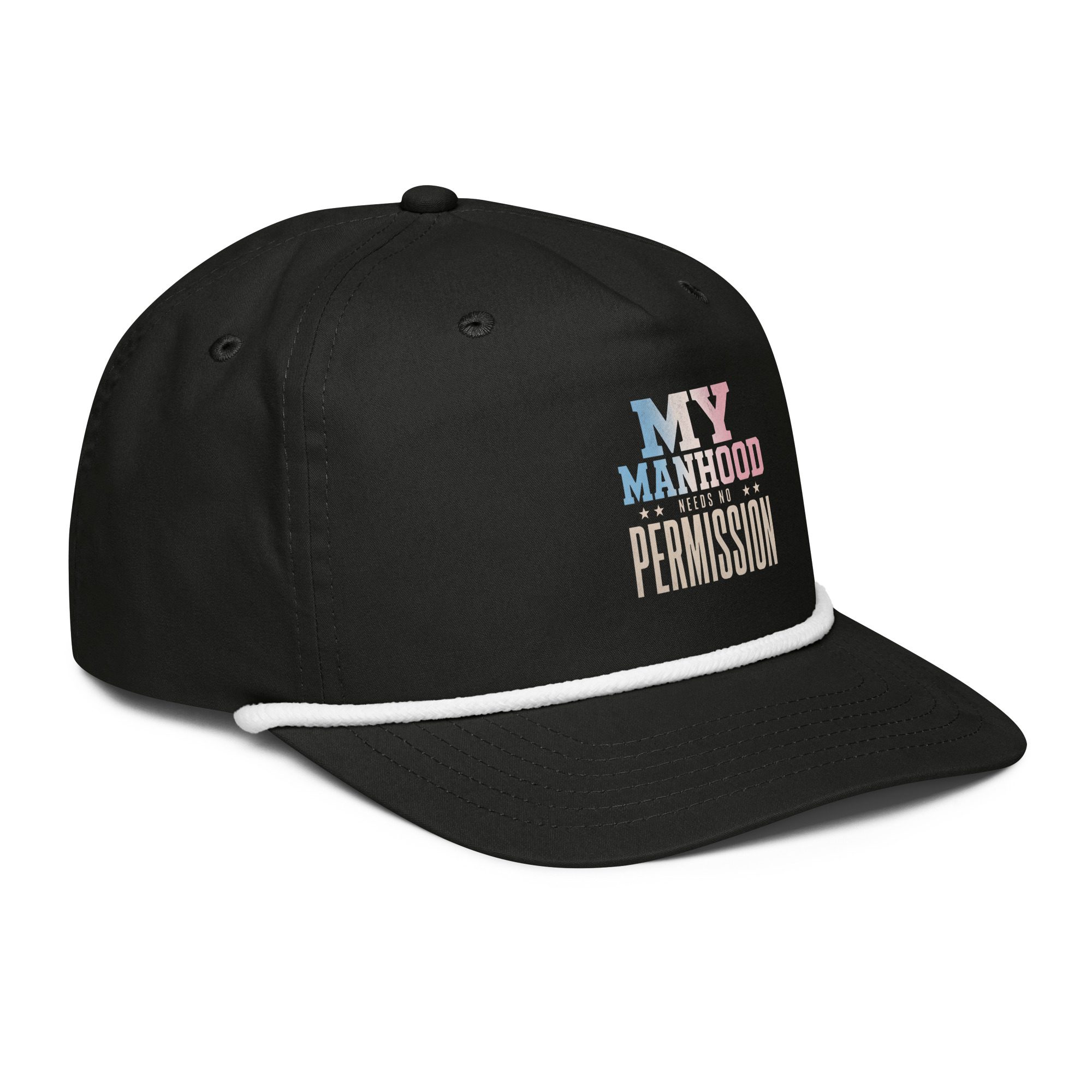 My Manhood Needs No Permission | Trans Pride Golf Rope Cap - Image 4