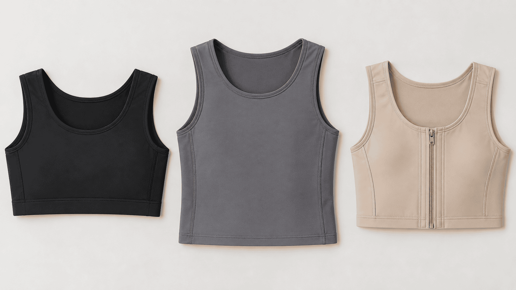Three different chest binder styles shown side by side