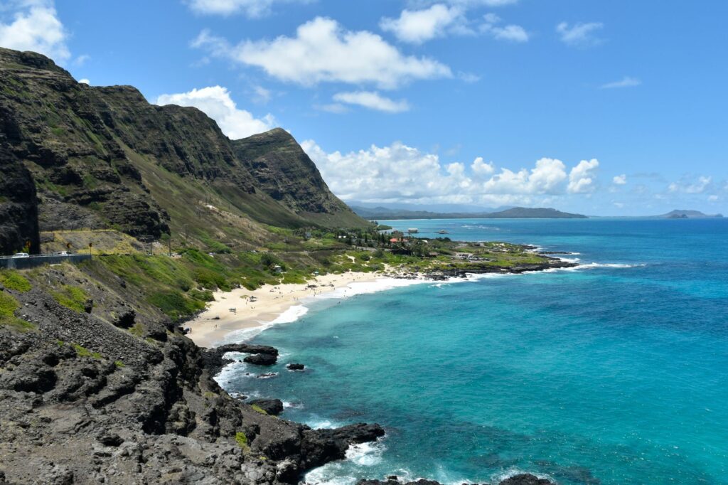scenic coastal view with rugged cliffs and blue ocean