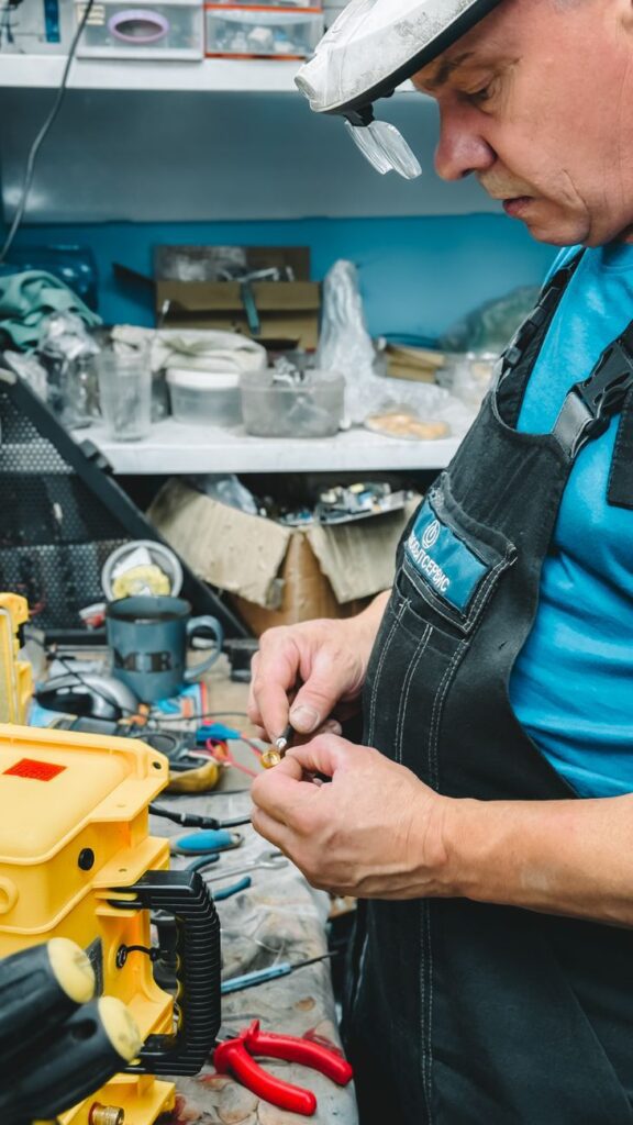 skilled technician working in repair workshop
