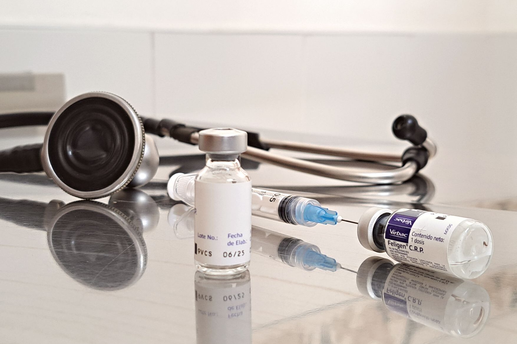 medical supplies with stethoscope on table